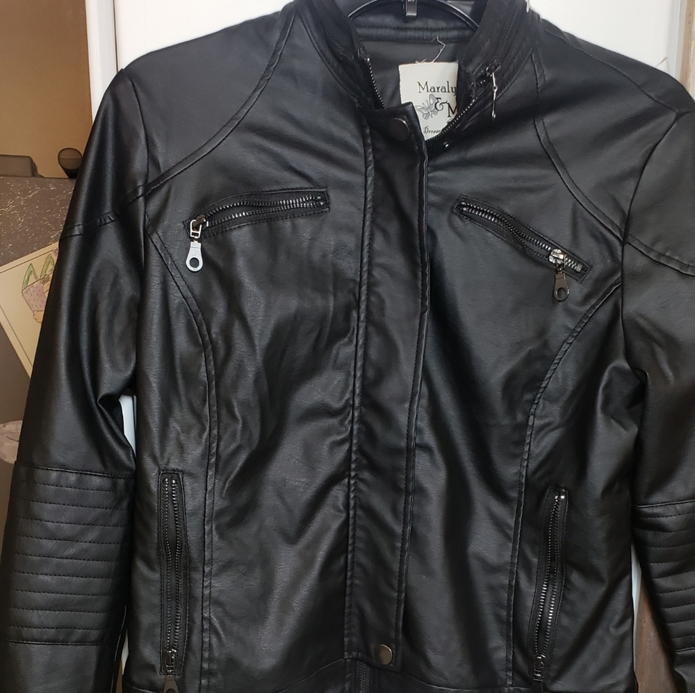 Faux Black Leather Jacket,women Slim Fitted,party Med,moto,biker,edgy,chic